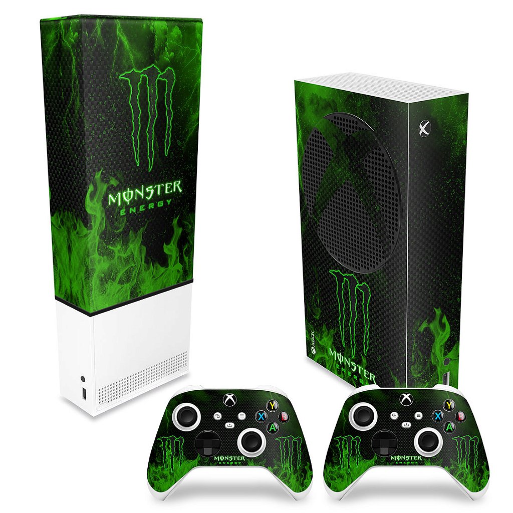 KIT Capa Anti Poeira e Skin Anti-Rage Xbox Series S Vertical - Monster Energy Drink