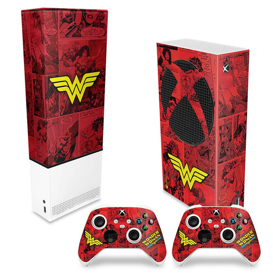 KIT Capa Anti Poeira e Skin Anti-Rage Xbox Series S Vertical - Mulher Maravilha Comics
