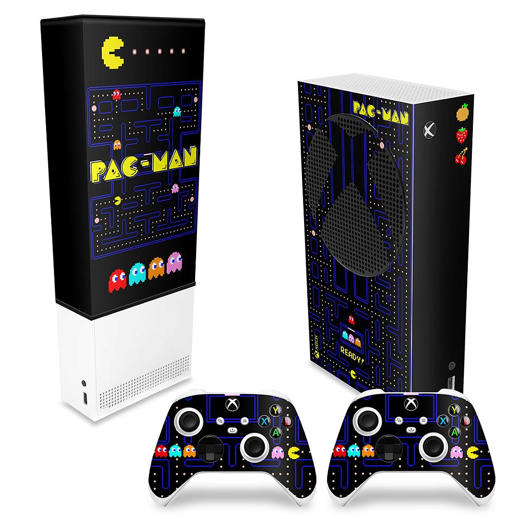 KIT Capa Anti Poeira e Skin Anti-Rage Xbox Series S Vertical - Pac Man
