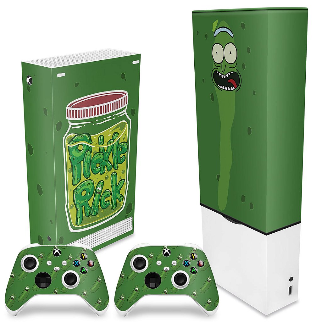 KIT Capa Anti Poeira e Skin Anti-Rage Xbox Series S Vertical - Pickle Rick And Morty - Pop Arte Skins - foto 2