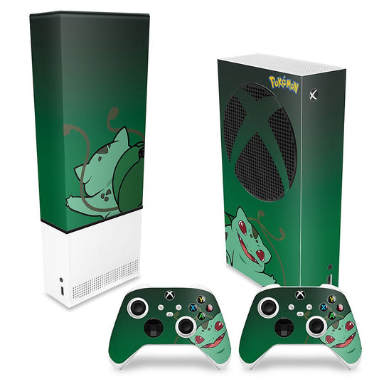 KIT Capa Anti Poeira e Skin Anti-Rage Xbox Series S Vertical - Pokemon Bulbasaur