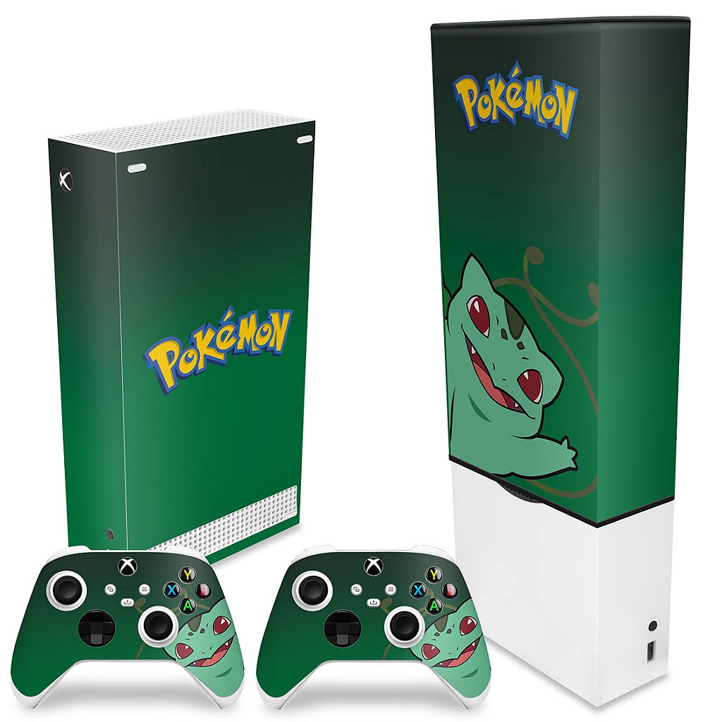 KIT Capa Anti Poeira e Skin Anti-Rage Xbox Series S Vertical - Pokemon Bulbasaur - Pop Arte Skins - foto 2