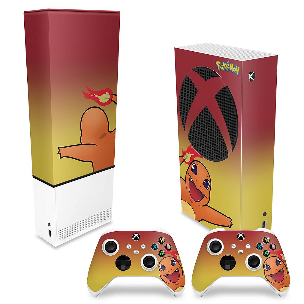 KIT Capa Anti Poeira e Skin Anti-Rage Xbox Series S Vertical - Pokemon Charmander