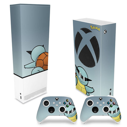 KIT Capa Anti Poeira e Skin Anti-Rage Xbox Series S Vertical - Pokemon Squirtle