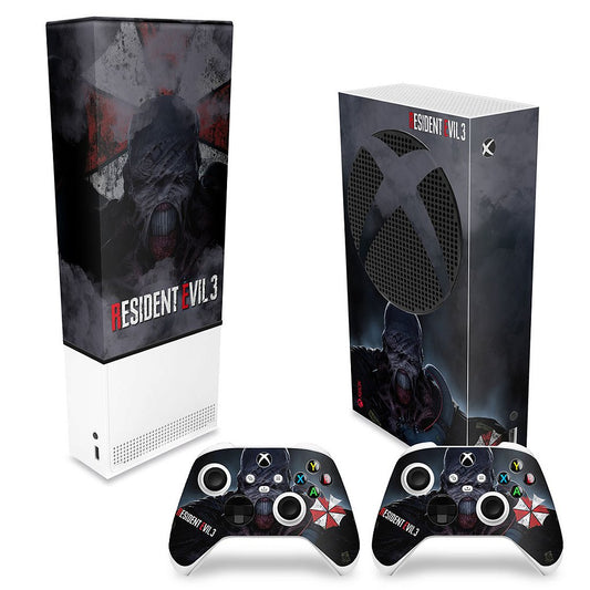 KIT Capa Anti Poeira e Skin Anti-Rage Xbox Series S Vertical - Resident Evil 3 Remake