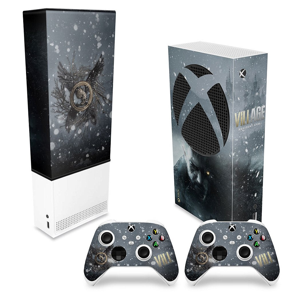 KIT Capa Anti Poeira e Skin Anti-Rage Xbox Series S Vertical - Resident Evil Village
