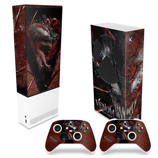 KIT Capa Anti Poeira e Skin Anti-Rage Xbox Series S Vertical - Venom Tempo de Carnificina