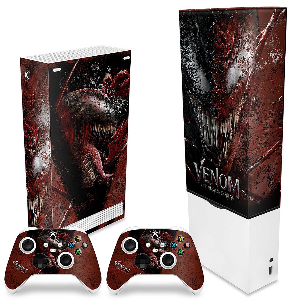 KIT Capa Anti Poeira e Skin Anti-Rage Xbox Series S Vertical - Venom Tempo de Carnificina - Pop Arte Skins - foto 2