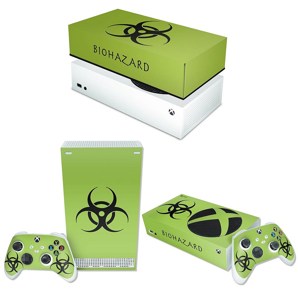 KIT Capa Anti Poeira e Skin Anti-Rage Xbox Series S Horizontal - Biohazard Radioativo