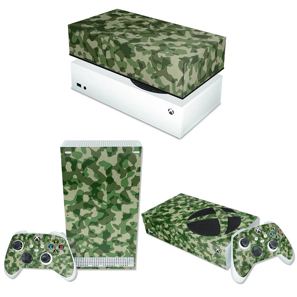 KIT Capa Anti Poeira e Skin Anti-Rage Xbox Series S Horizontal - Camuflado Verde