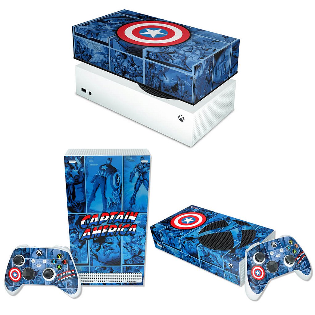 KIT Capa Anti Poeira e Skin Anti-Rage Xbox Series S Horizontal - Capitão América Comics