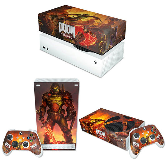 KIT Capa Anti Poeira e Skin Anti-Rage Xbox Series S Horizontal - Doom Eternal