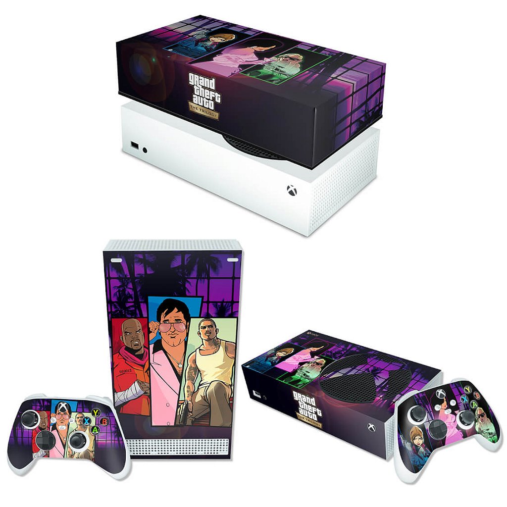 KIT Capa Anti Poeira e Skin Anti-Rage Xbox Series S Horizontal - GTA The Trilogy