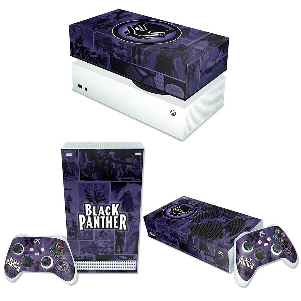 KIT Capa Anti Poeira e Skin Anti-Rage Xbox Series S Horizontal - Pantera Negra Comics