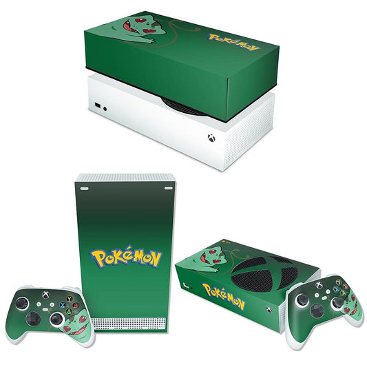 KIT Capa Anti Poeira e Skin Anti-Rage Xbox Series S Horizontal - Pokemon Bulbasaur