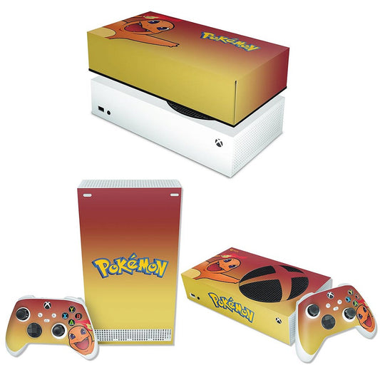 KIT Capa Anti Poeira e Skin Anti-Rage Xbox Series S Horizontal - Pokemon Charmander