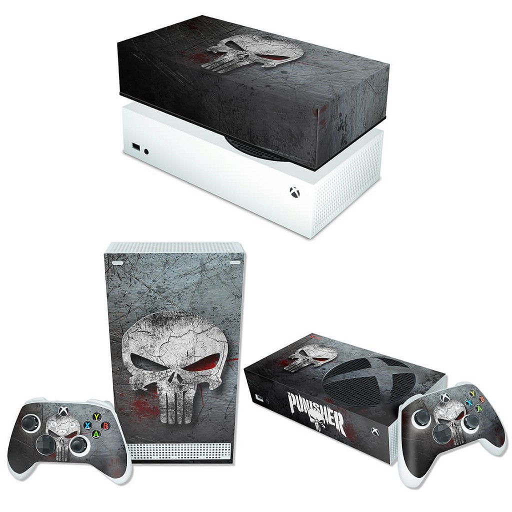 KIT Capa Anti Poeira e Skin Anti-Rage Xbox Series S Horizontal - The Punisher Justiceiro