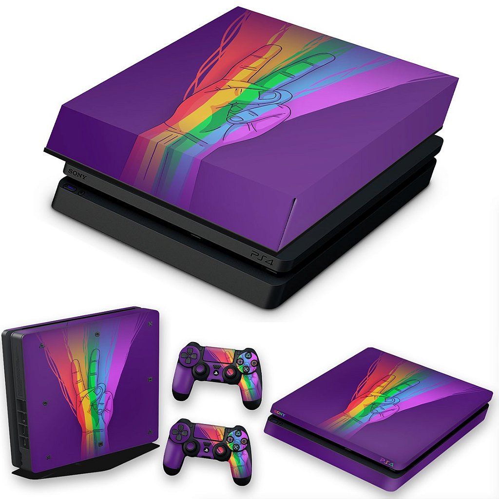 KIT Capa Anti Poeira e Skin Anti-Rage PS4 Slim - Rainbow Colors Colorido
