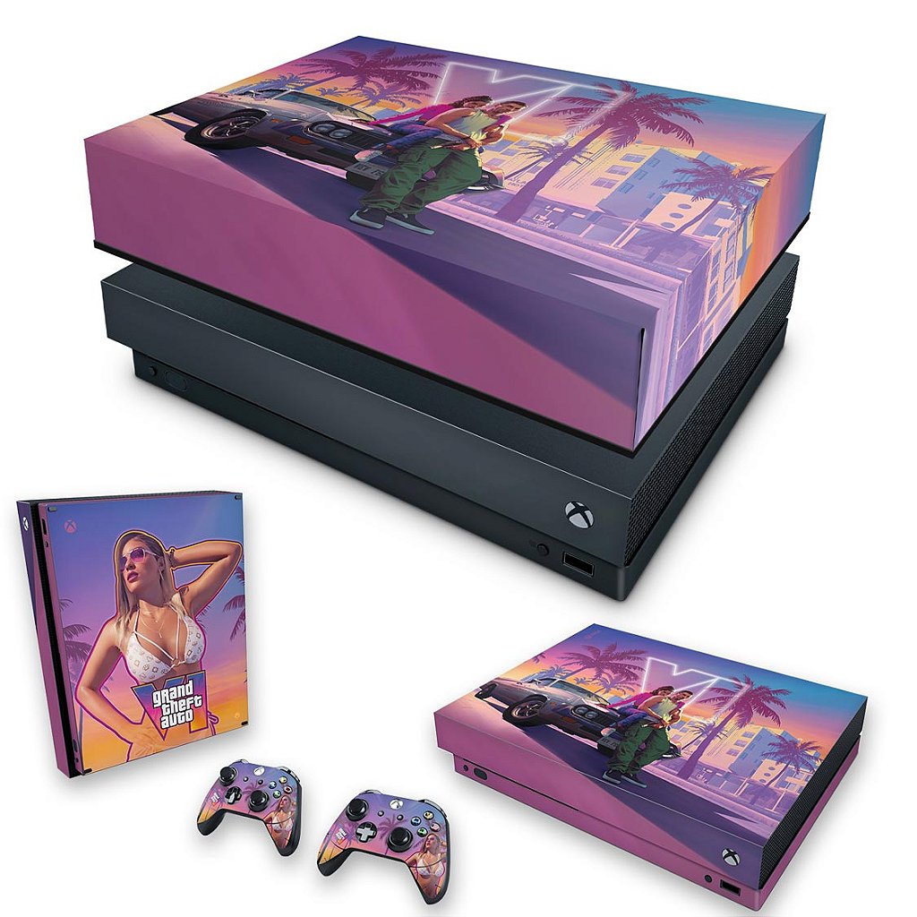 KIT Capa Anti Poeira e Skin Anti-Rage Xbox One X - GTA 6 VI