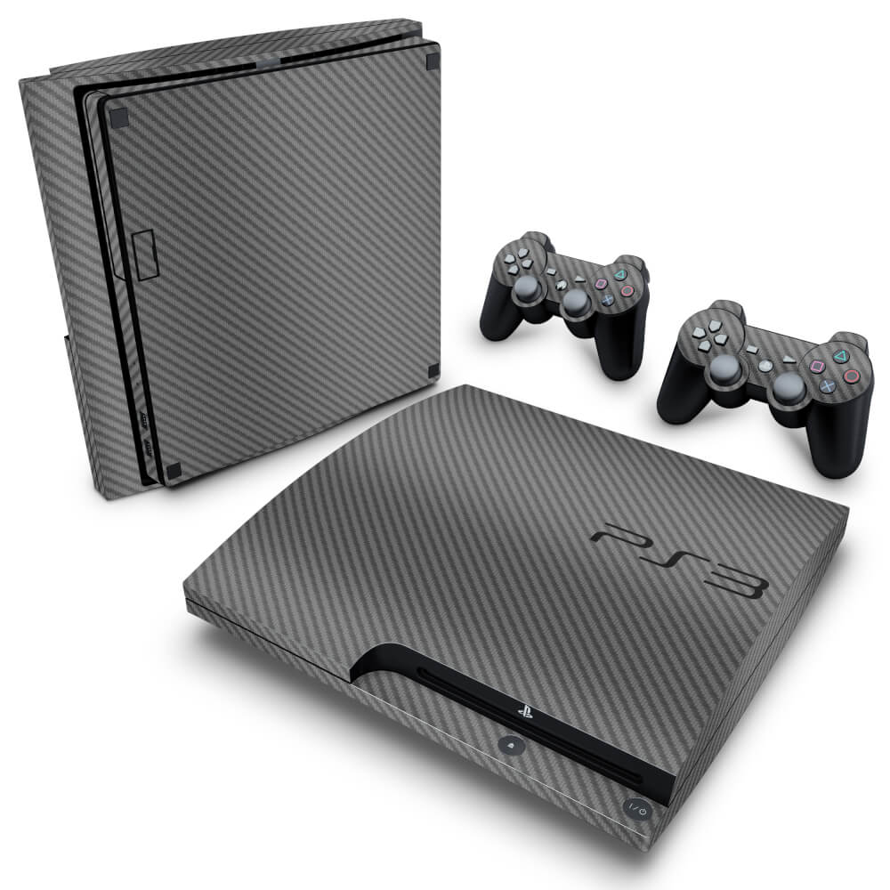 Skin Anti-Rage PS3 Slim - Fibra de Carbono Cinza Grafite