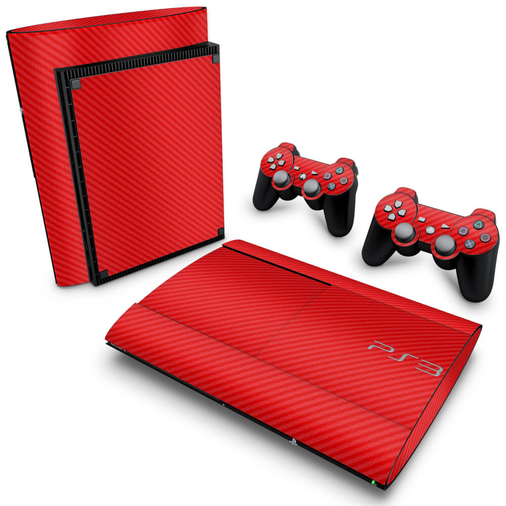 Skin Anti-Rage PS3 Super Slim - Fibra de Carbono Vermelho