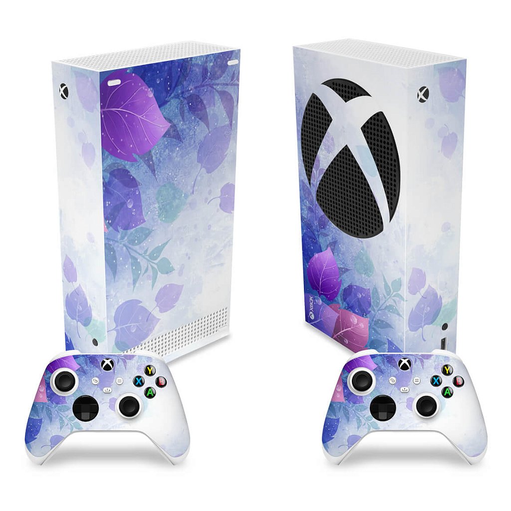 Skin Anti-Rage Xbox Series S Vertical - Folhas Lilás