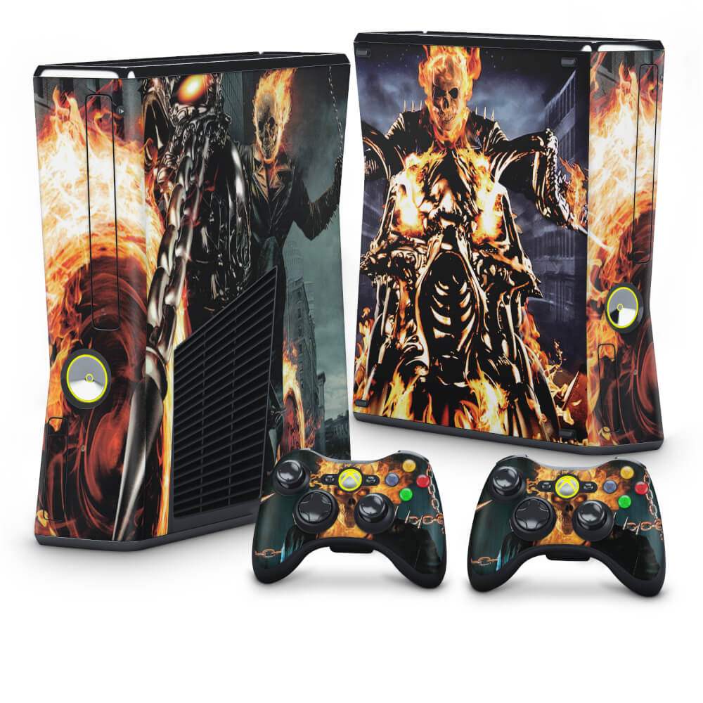 Skin Anti-Rage Xbox 360 Slim - Ghost Rider - Motoqueiro Fantasma #A