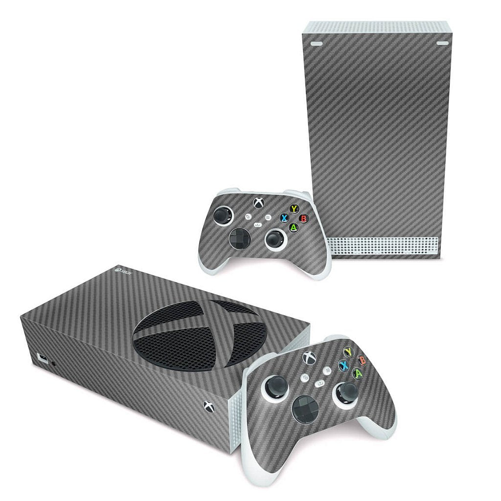 Skin Anti-Rage Xbox Series S Horizontal - Fibra de Carbono Cinza Grafite