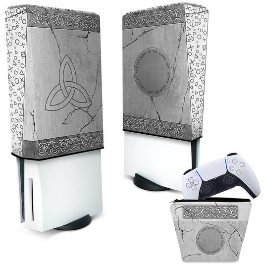 KIT Capa Anti Poeira e Case Controle PS5 Fat Vertical - Mjolnir Thor Amor e Trovão