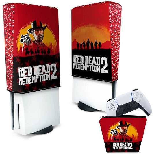 KIT Capa Anti Poeira e Case Controle PS5 Fat Vertical - Red Dead Redemption 2
