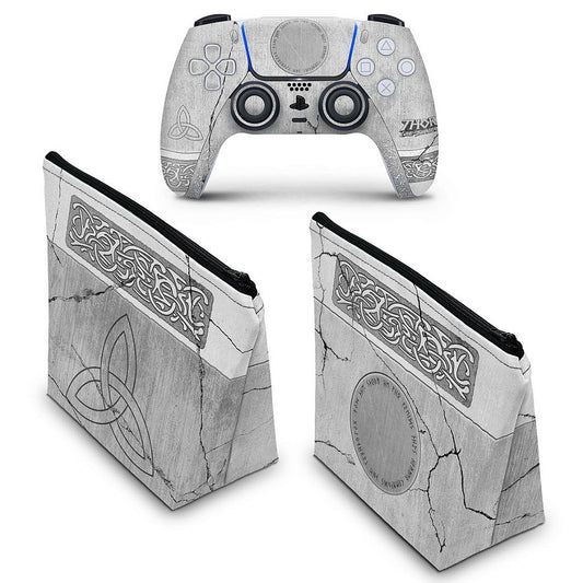 KIT Capa Case e Skin Anti-Rage PS5 Controle - Mjolnir Thor Amor e Trovão