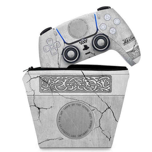 KIT Capa Case e Skin Anti-Rage PS5 Controle - Mjolnir Thor Amor e Trovão