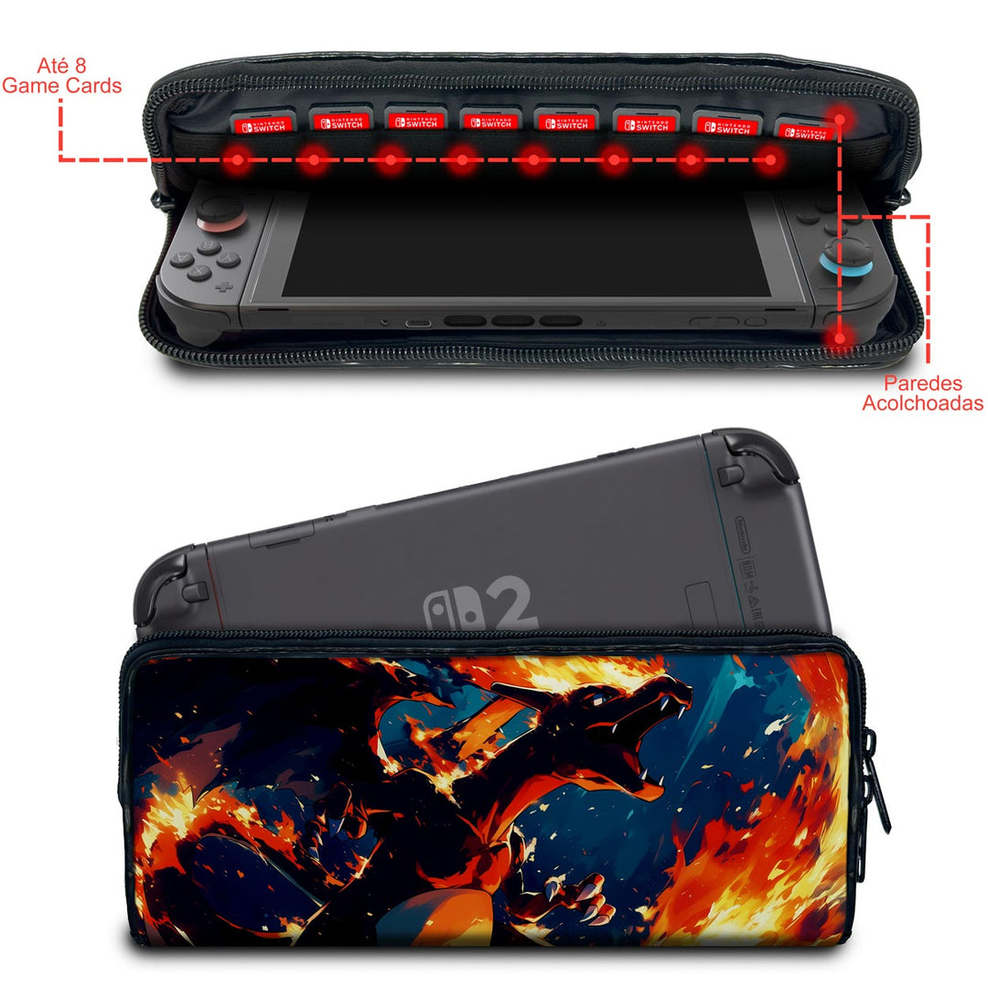 Case Nintendo Switch 2 Bolsa Estojo - Chamas de Charizard - Pop Arte Skins - foto 2