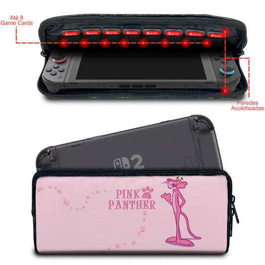 Case Nintendo Switch 2 Bolsa Estojo - Pantera Cor de Rosa