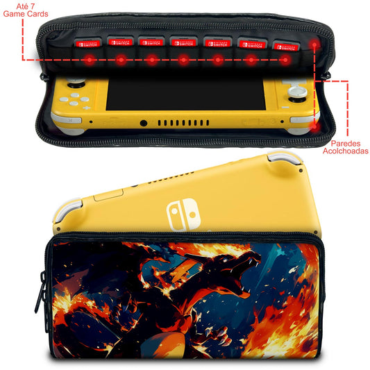 Case Nintendo Switch Lite Bolsa Estojo - Chamas de Charizard