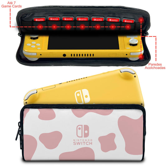 Case Nintendo Switch Lite Bolsa Estojo - Vaquinha Rosa