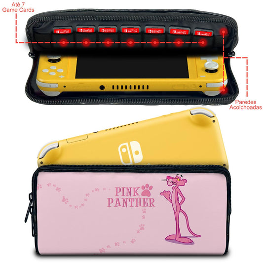 Case Nintendo Switch Lite Bolsa Estojo - Pantera Cor de Rosa