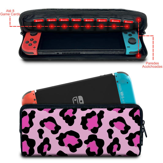 Case Nintendo Switch Bolsa Estojo - Onça Rosa
