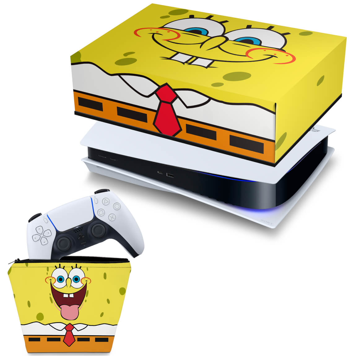 KIT Capa Anti Poeira e Case Controle PS5 Fat Horizontal - Bob Esponja