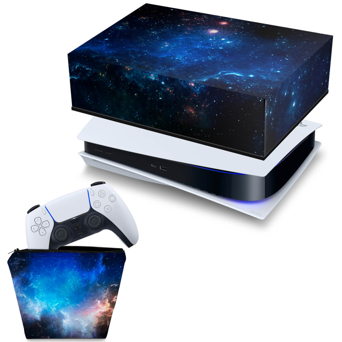 KIT Capa Anti Poeira e Case Controle PS5 Fat Horizontal - Universo Cosmos