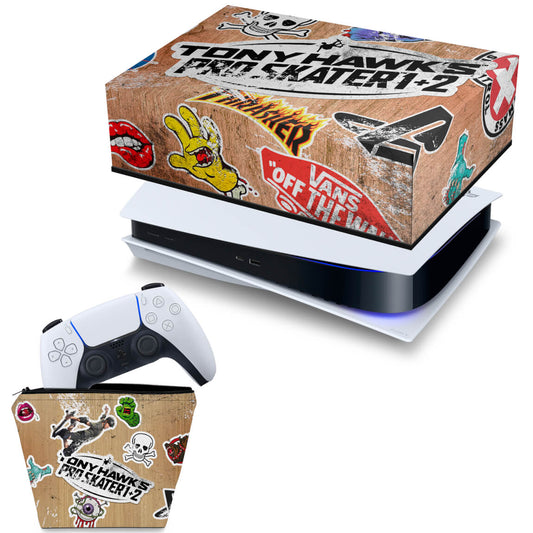 KIT Capa Anti Poeira e Case Controle PS5 Fat Horizontal - Tony Hawk's Pro Skater - Pop Arte Skins