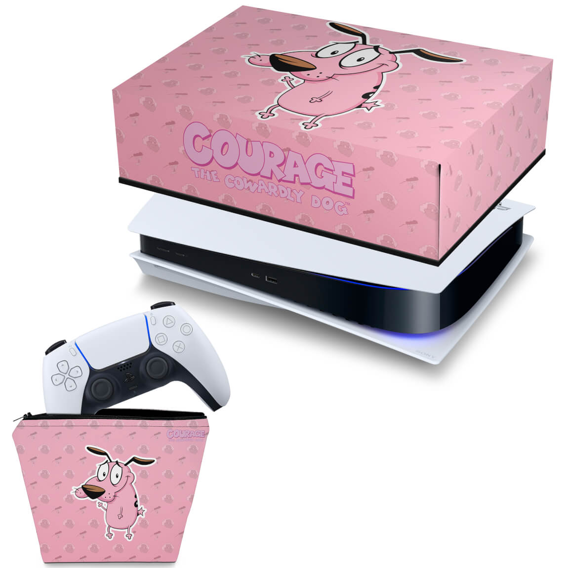 KIT Capa Anti Poeira e Case Controle PS5 Fat Horizontal - Coragem: O Cão Covarde