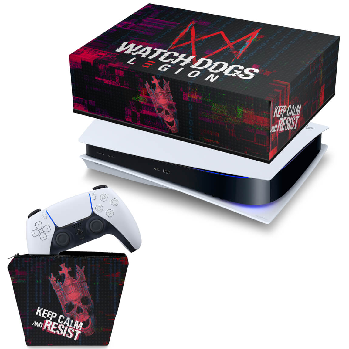 KIT Capa Anti Poeira e Case Controle PS5 Fat Horizontal - Watch Dogs Legion