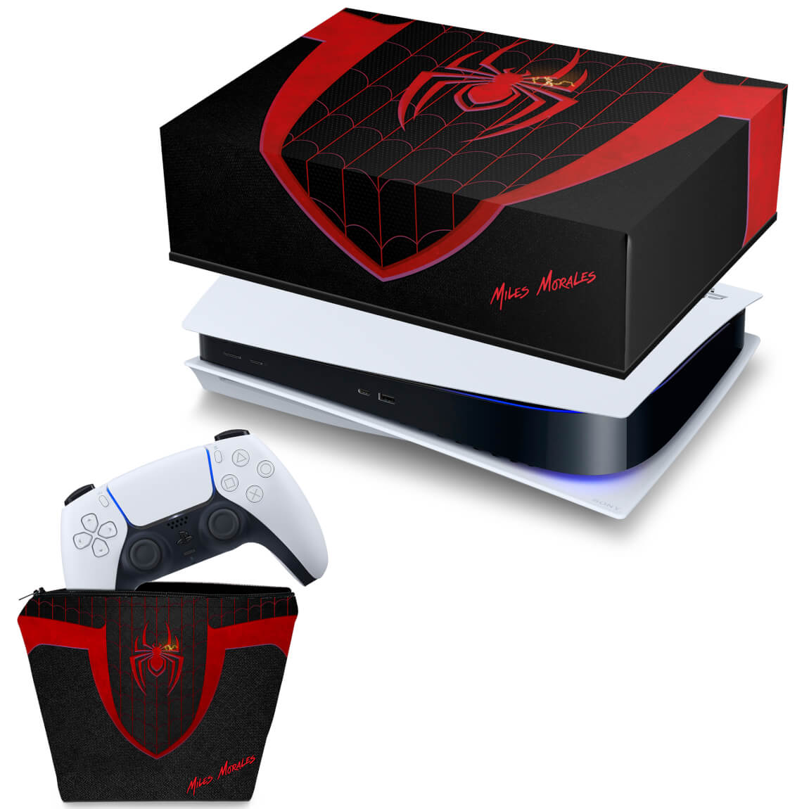 KIT Capa Anti Poeira e Case Controle PS5 Fat Horizontal - Spider-Man: Miles Morales