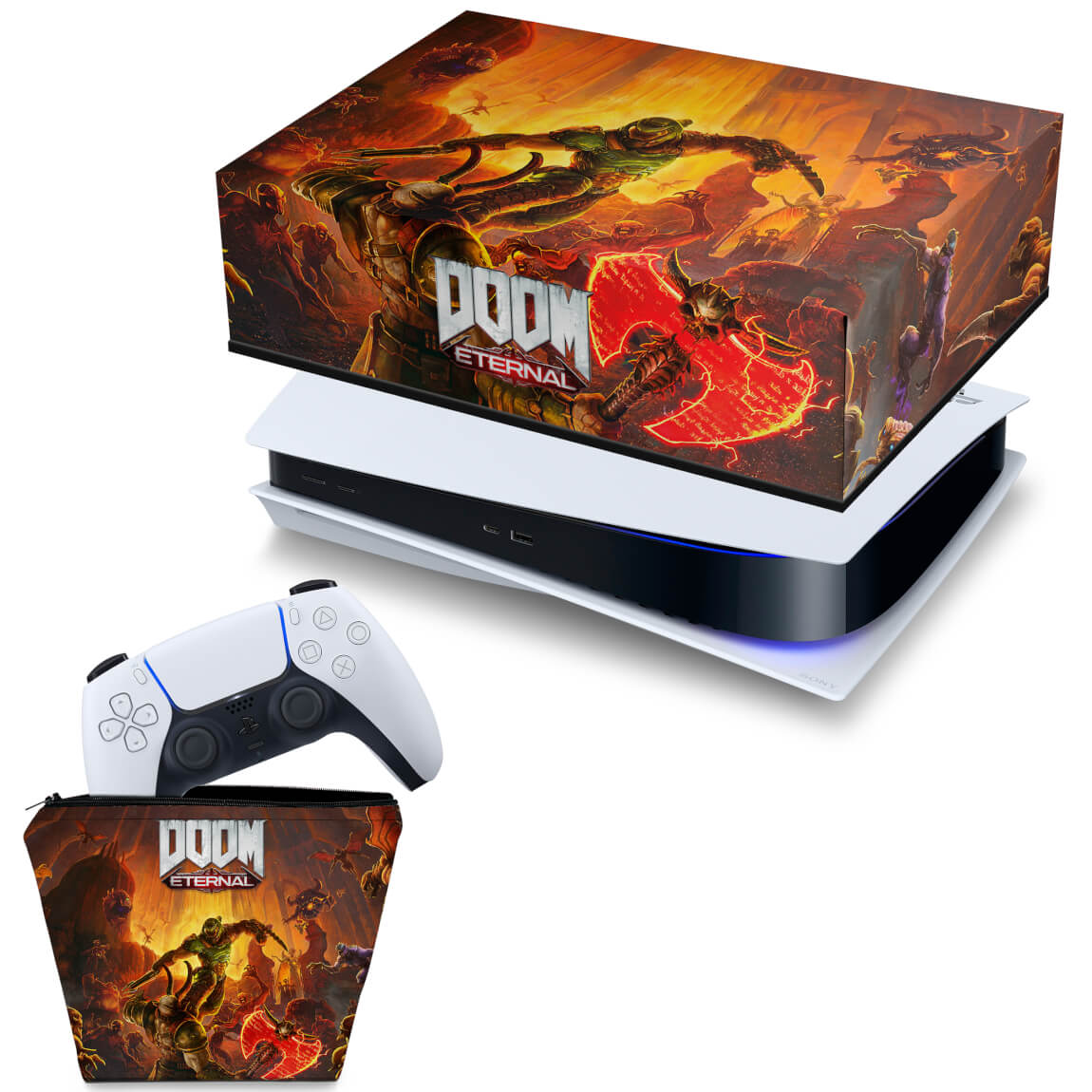 KIT Capa Anti Poeira e Case Controle PS5 Fat Horizontal - Doom Eternal