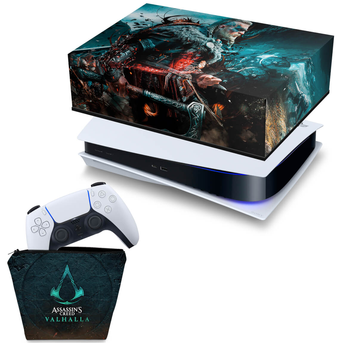 KIT Capa Anti Poeira e Case Controle PS5 Fat Horizontal - Assassin's Creed Valhalla