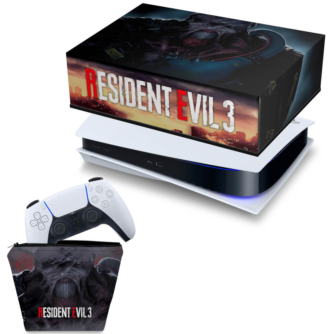KIT Capa Anti Poeira e Case Controle PS5 Fat Horizontal - Resident Evil 3 Remake
