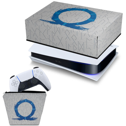 KIT Capa Anti Poeira e Case Controle PS5 Fat Horizontal - God Of War Ragnarok