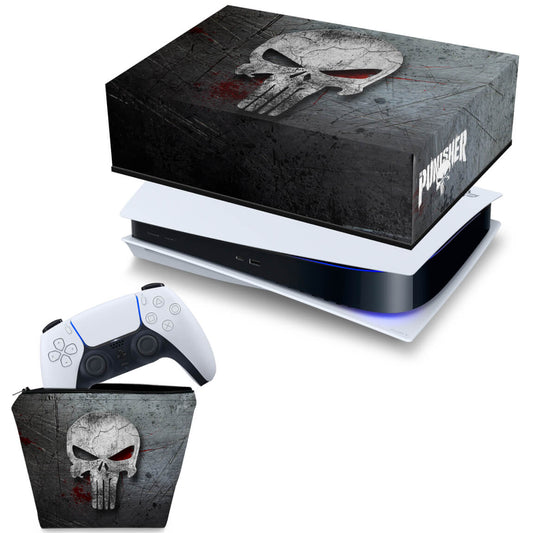 KIT Capa Anti Poeira e Case Controle PS5 Fat Horizontal - The Punisher Justiceiro