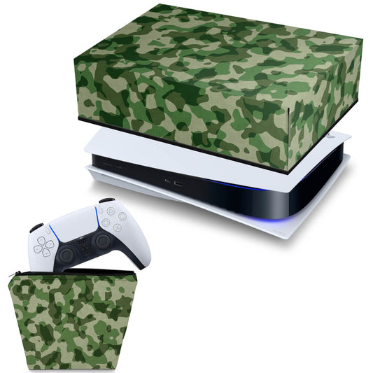 KIT Capa Anti Poeira e Case Controle PS5 Fat Horizontal - Camuflado Verde